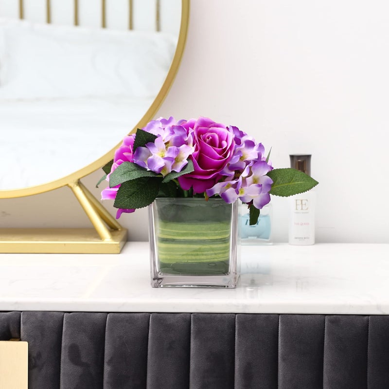 Fule Artificial Silk Rose Flower Centerpiece Arrangement in vase for Home Wedding Decoration (Light Purple) - Image 4